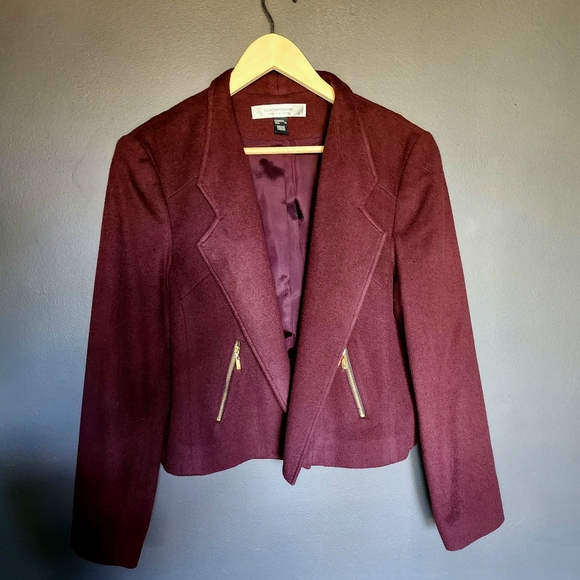 VINTAGE Simons Wool/Cashmere Open Front Blazer/Jacket Burgundy Wine - Picture 2 of 4